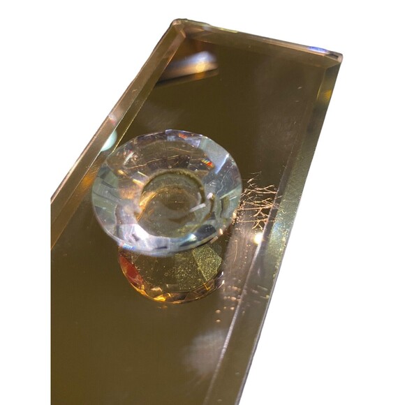 Allure Mirrored Jewelry Box Amber Smoke 3 Compartments Clear Crystal Gem Knobs - Picture 13 of 16